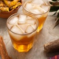 Tepache beverage with cinnamon and piloncillo. Mexican drink