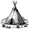 Tepee house indians sketch hand drawn Vector illustration