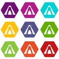 Tepee icon set color hexahedron