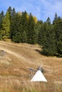 Tepee tent in the outdoors, in autumn. Royalty Free Stock Photo