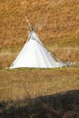 Tepee tent in the outdoors, in autumn. Royalty Free Stock Photo