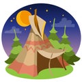 Tepee. Traditional accommodation Forest Indians. Design gaming applications, game background, theatrical scenery