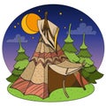 Tepee. Traditional accommodation Forest Indians. Design gaming applications, game background, theatrical scenery