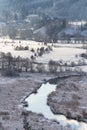 Tepla River in snowy winter landscape near Cihelny, Karlovy Vary Royalty Free Stock Photo