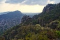 The Tepozteco archaeological zone located in the state of Morelos Mexico. Beautiful mountainous view. Royalty Free Stock Photo