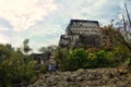 Tepozteco hill. Archaeological site located in the Mexican state of Morelos. Tourists touring the archaeological zone. Royalty Free Stock Photo