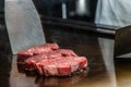 Teppanyaki Chef at work on a Kobe Steak Royalty Free Stock Photo