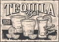 Tequila bar vintage poster monochrome