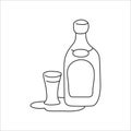 Tequila bottle and glass outline icon on white background. Black white cartoon sketch graphic design. Doodle style. Hand drawn Royalty Free Stock Photo