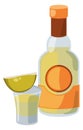 Tequila bottle icon. Cartoon shot glass with lime slice Royalty Free Stock Photo