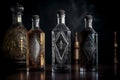 Tequila bottles on a black background. Magic drink