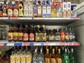 Tequila bottles on the store shelf at the supermarket