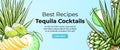 Tequila cocktail best recipes horizontal internet banner engraved vector illustration