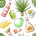 Tequila drink seamless pattern, beverage bar decoration