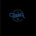 Tequila emblem. Beautiful blue vintage letters on dark background.