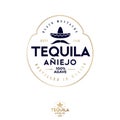 Tequila emblem. Big black mustache and authentic Mexican hat sombrero.