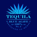 Tequila label. Blue Agave Tequila logo or emblem. Blue classic letters and agave plant. Packaging label. Royalty Free Stock Photo