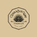 Tequila logo. Gold tequila label. Blue agave premium tequila.