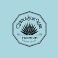 Tequila logo. Silver tequila label. Blue agave premium tequila.