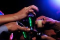 Tequila shot, Colorful alcohol in transparent glass in mexico city, mexican drink