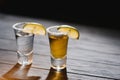 Tequila shot with lime . Selective focus Royalty Free Stock Photo