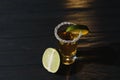 Tequila shot with lime . Selective focus Royalty Free Stock Photo