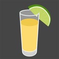 Tequila shot with lime slice. Drink glass isolated on gray background. Vector illustration