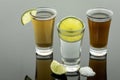 Tequila shot with salt and lemon Royalty Free Stock Photo