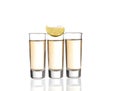 tequila shots with lime isolated on white background Royalty Free Stock Photo