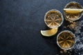 Tequila shots with lime slice, top view Royalty Free Stock Photo