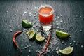 Tequila shots with sangrita Royalty Free Stock Photo