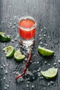 Tequila shots with sangrita Royalty Free Stock Photo