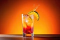 alcoholic cocktail, soft drink with ice, summer cocktail with grenadine and orange, International Bartenders Day,