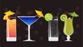 Tequila Sunrise, Blue lagoon, Gin tonic and Kiwi Mojito Royalty Free Stock Photo