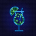 Tequila Sunrise Cocktail. Neon Design Element. Lime cocktail. Concept for Cocktail Bar, Pub, Party. Glowing Vector