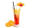 Tequila Sunrise cocktail. Summer alcoholic cocktail. Refreshing tropical drink . Royalty Free Stock Photo