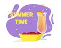 Tequila Sunrise cocktail. Summer drink. Plate with cherries. Flat vector illustration Royalty Free Stock Photo