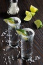 Tequila tall shot glasses with lime