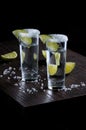 Tequila tall shot glasses with lime