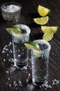 Tequila tall shot glasses with lime