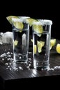 Tequila tall shot glasses with lime