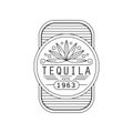 Tequila vintage label design, alcohol industry monochrome badge vector Illustration on a white background