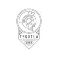 Tequila vintage label design, strong drink badge estd 1963, alcohol industry monochrome emblem vector Illustration on a Royalty Free Stock Photo