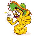 Cartoon tequila worm drinking a shot of tequila. Vector illustration