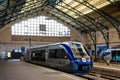 A TER intercity railcar in the SNCF train station in Le Havre, France Royalty Free Stock Photo