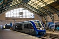 A TER intercity railcar in the SNCF train station in Le Havre, France