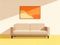 Cozy Living Room Beige Sofa and Orange Abstract Art Royalty Free Stock Photo