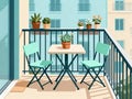 Cozy Balcony Scene with Potted Plants and Seating Arrangement Royalty Free Stock Photo