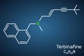 Terbinafine molecule. Structural chemical formula on the dark blue background