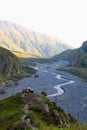 The Terek River flows through the Daryal Gorge. Royalty Free Stock Photo